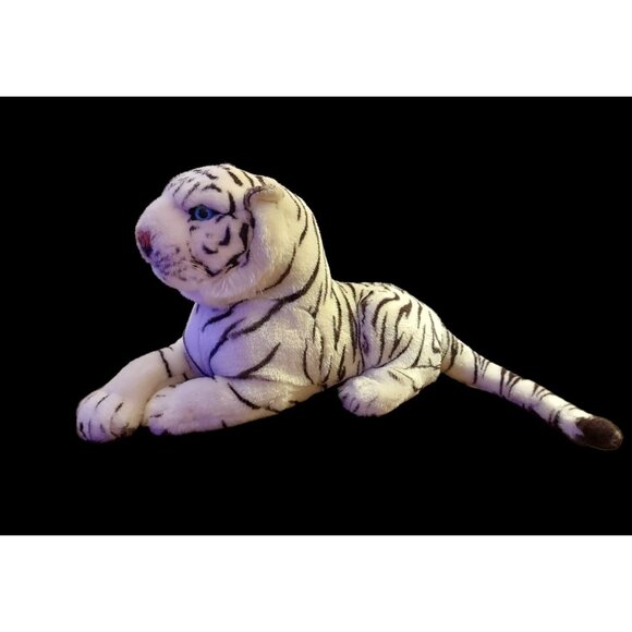 Plush White Tiger Cub Bengal Shalom Toy Co 14" Jungle Realistic Stuffed Animal - Picture 3 of 16